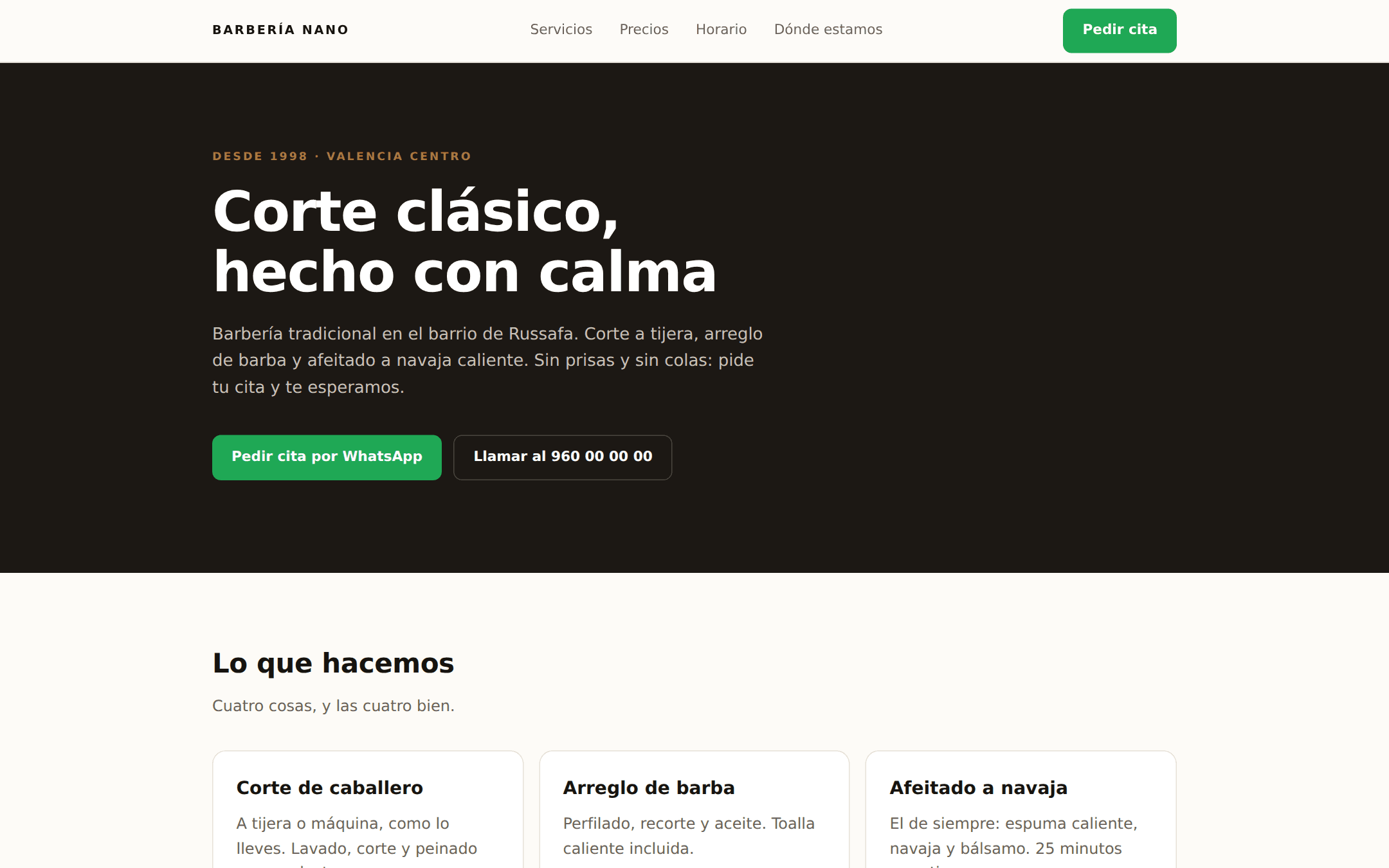 Web hecha por Rebix para Barbería Nano, Barbería en Valencia