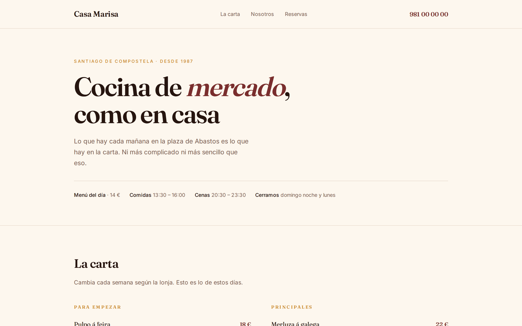 Ejemplo de web hecha por Rebix: Casa Marisa, restaurante en Santiago