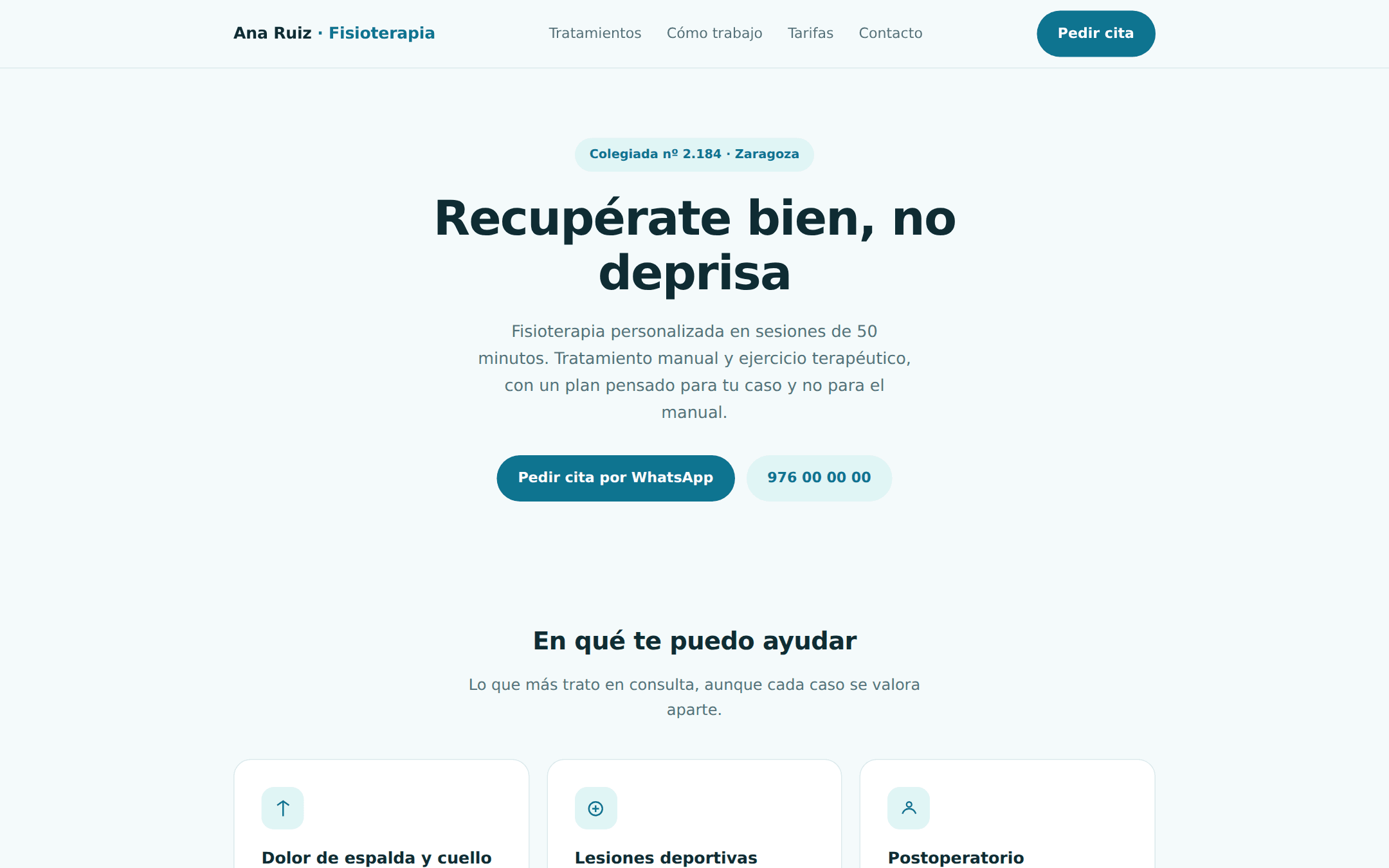 Web hecha por Rebix para Ana Ruiz · Fisioterapia, Salud en Zaragoza